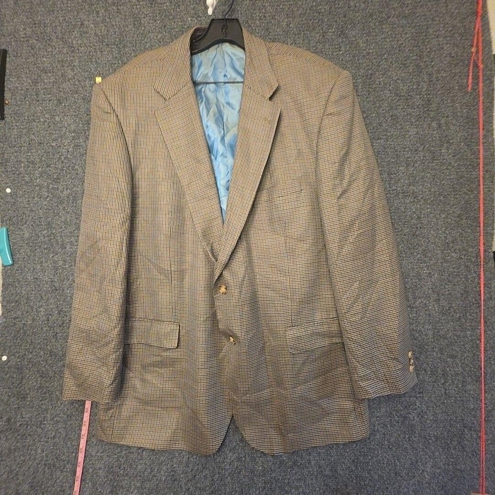 Alan Flusser Blazer Sport Coat Mens 48R Brown Silk Wool Check Classic Jacket